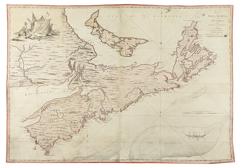 MONTRESOR, JOHN. Map of Nova Scotia or Acadia; with the Islands of Cape Breton and St. Johns, From Actual Surveys,